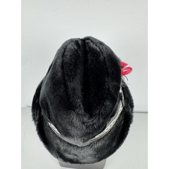 Vintage 60s Black Faux Fur Fedora Hat Small Feather Tyrolean Trapper German Cap - Picture 5 of 7